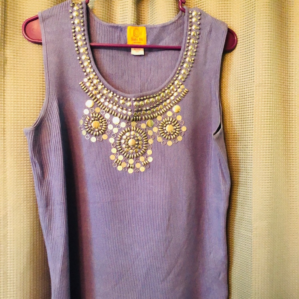 Ruby Rd. Scoop neck embellished tank.